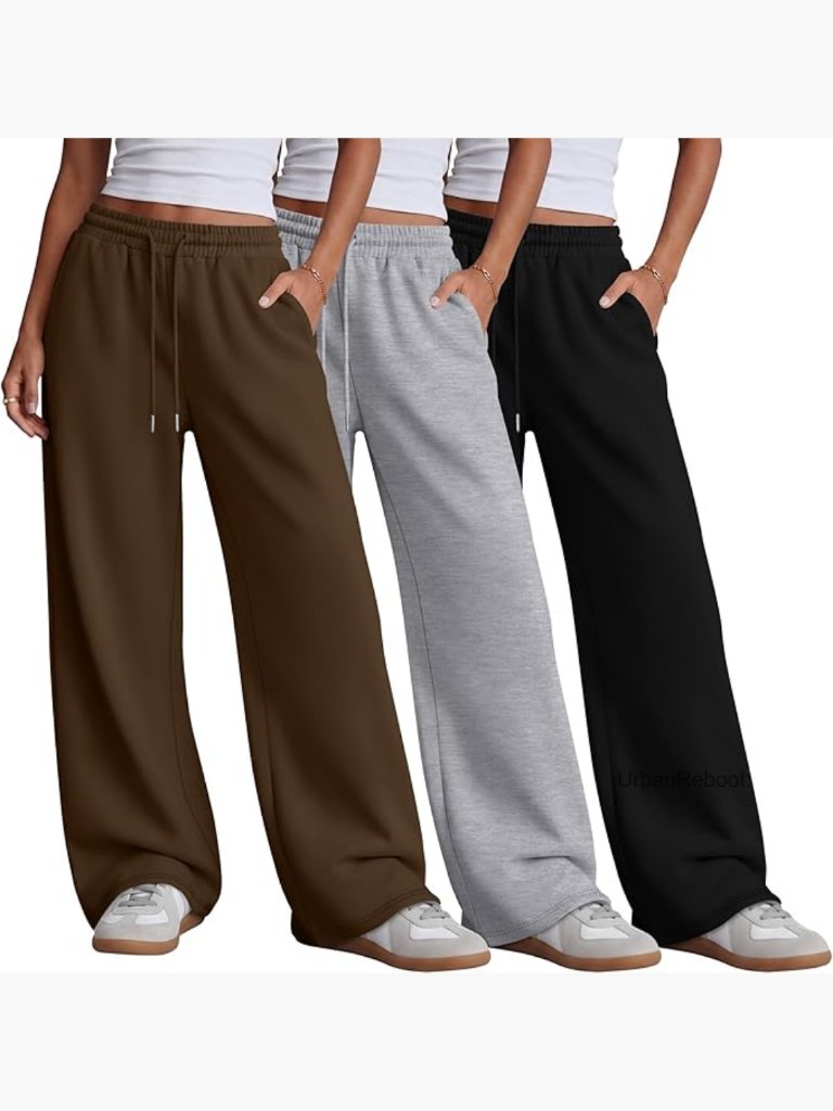 3-Pack Wide Leg Sweatpants Yoga Baggy Lounge Pants With Pockets Drawstring